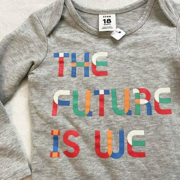 Stem 2pc Gray Onesie & Olive Green Shorts Bundle, The future is we - Picture 6 of 7